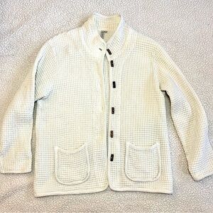 Cream Waffle Knit Jacket by Focus Sz M large pockets, Coastal, Cozy, Cabincore